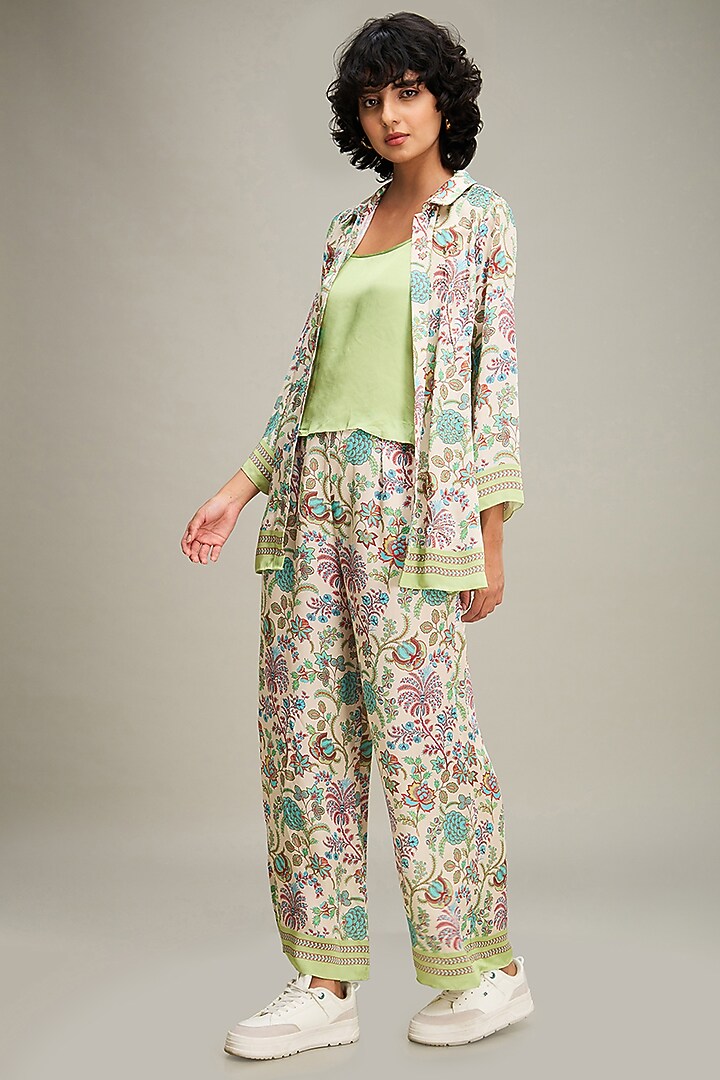 Multi-Colored Satin Printed Jacket Set by Soup by Sougat Paul at Pernia's Pop Up Shop
