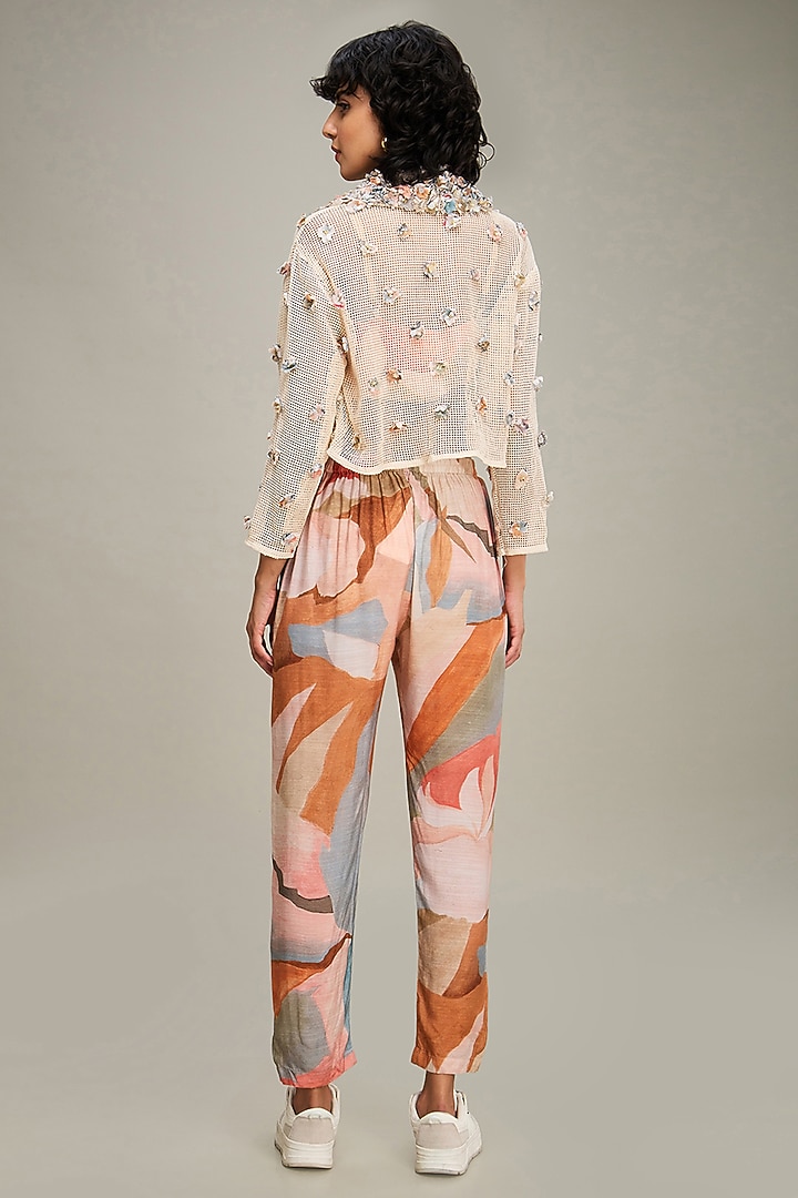 Off-White Handloom Net Printed & Embellished Jacket Set by Soup by Sougat Paul at Pernia's Pop Up Shop