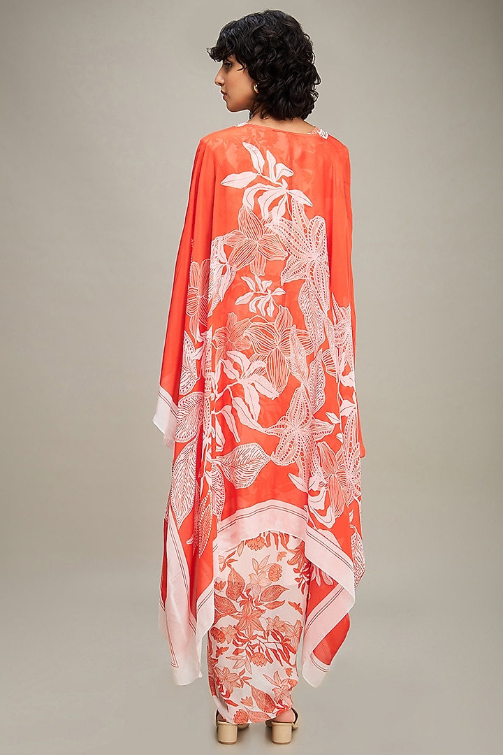 Red Flat Chiffon Printed Jacket Draped Vacation Dress by Soup by Sougat Paul at Pernia's Pop Up Shop