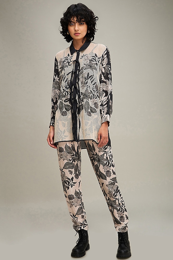 Off-White Linen Printed Co-Ord Set by Soup by Sougat Paul