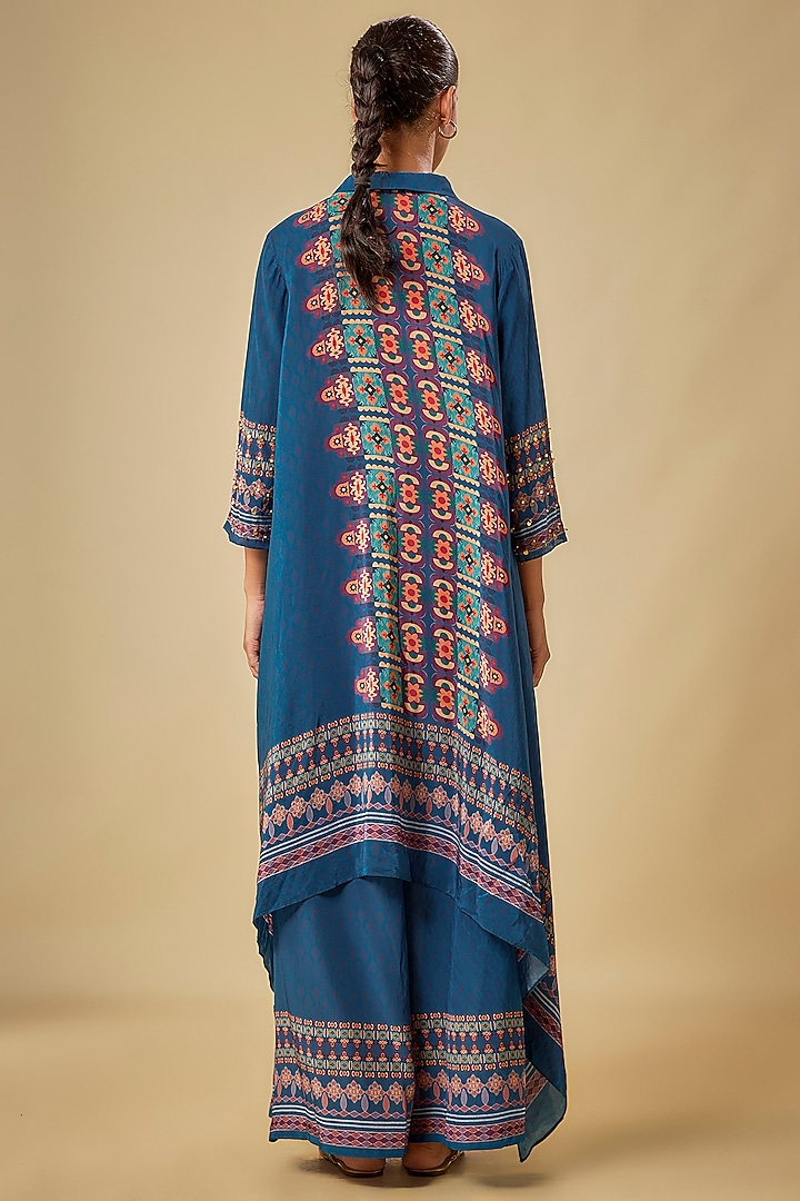 Blue Crepe Embroidered Kurta Set by Soup by Sougat Paul at Pernia's Pop Up Shop