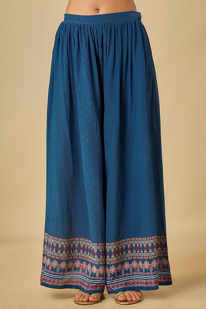 Blue Crepe Embroidered Kurta Set by Soup by Sougat Paul at Pernia's Pop Up Shop