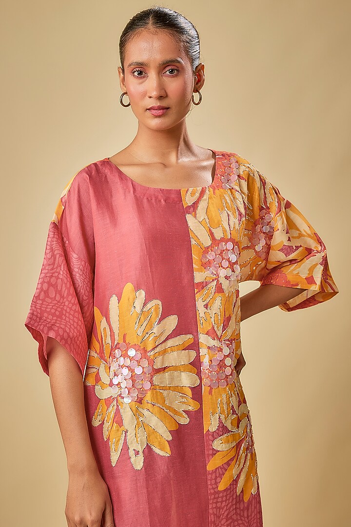 Pink Linen Embellished Boxy Summer Dress by Soup by Sougat Paul at Pernia's Pop Up Shop