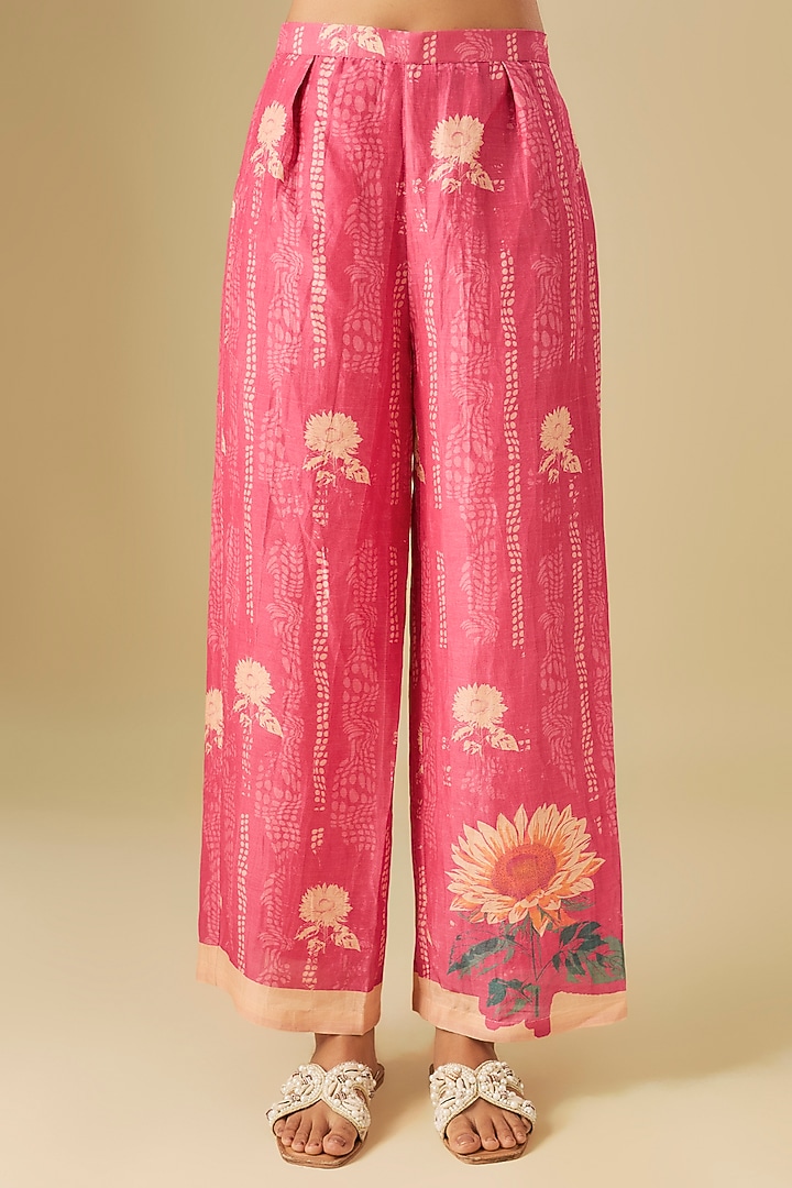 Pink Linen Floral Printed & Hand Embroidered Co-Ord Set by Soup by Sougat Paul at Pernia's Pop Up Shop