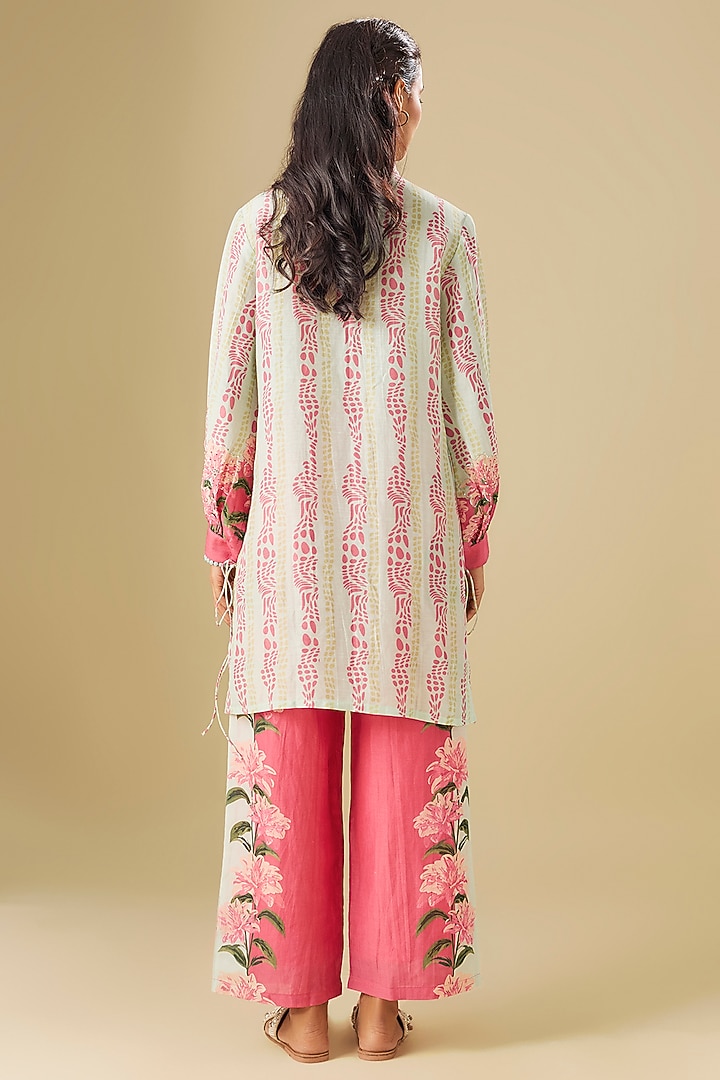 Multi-Colored Linen Floral Printed & Hand Embroidered Co-Ord Set by Soup by Sougat Paul at Pernia's Pop Up Shop