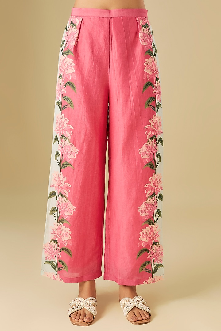 Multi-Colored Linen Floral Printed & Hand Embroidered Co-Ord Set by Soup by Sougat Paul at Pernia's Pop Up Shop