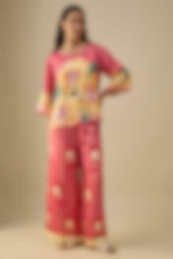 Pink Satin Floral Printed Co-Ord Set by Soup by Sougat Paul at Pernia's Pop Up Shop