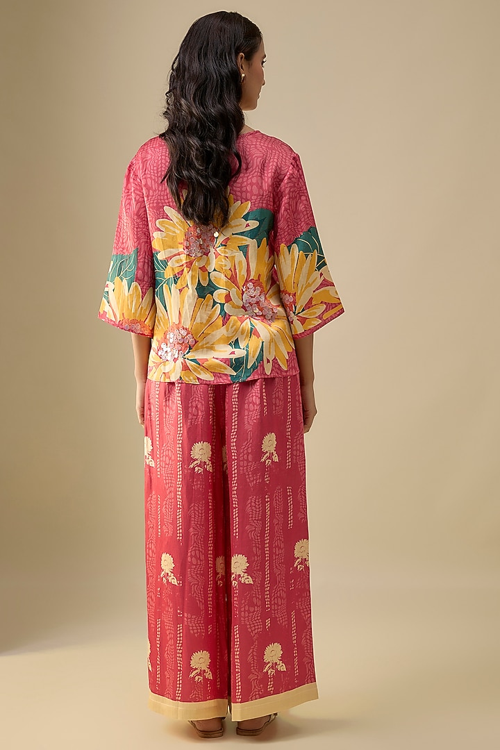 Pink Satin Floral Printed Co-Ord Set by Soup by Sougat Paul at Pernia's Pop Up Shop