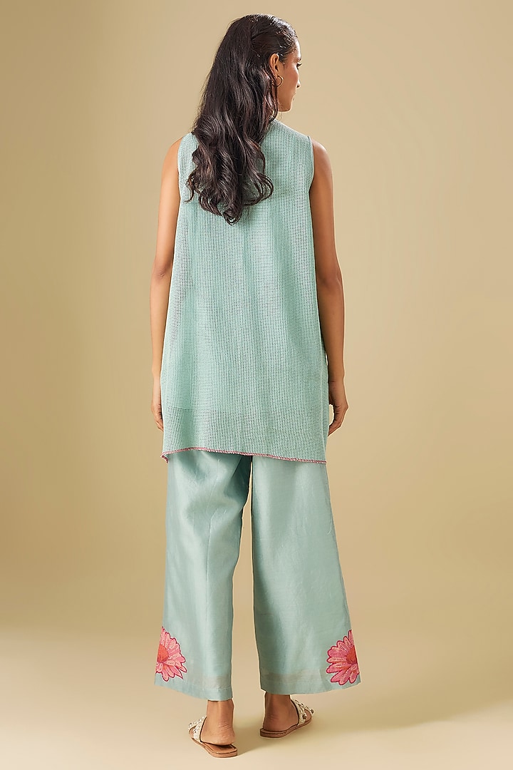 Sea Green Cotton Net Floral Applique Co-Ord Set by Soup by Sougat Paul at Pernia's Pop Up Shop