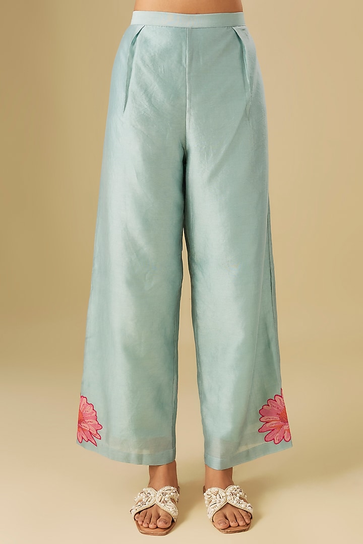 Sea Green Cotton Net Floral Applique Co-Ord Set by Soup by Sougat Paul at Pernia's Pop Up Shop