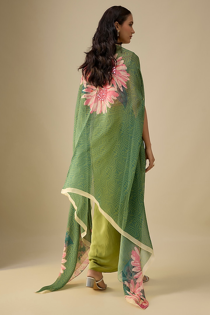 Green Crepe Draped Skirt Set by Soup by Sougat Paul at Pernia's Pop Up Shop