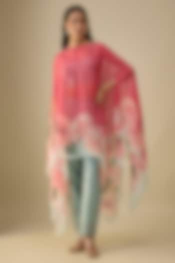 Multi-Colored Organza Floral Printed Cape Set by Soup by Sougat Paul at Pernia's Pop Up Shop