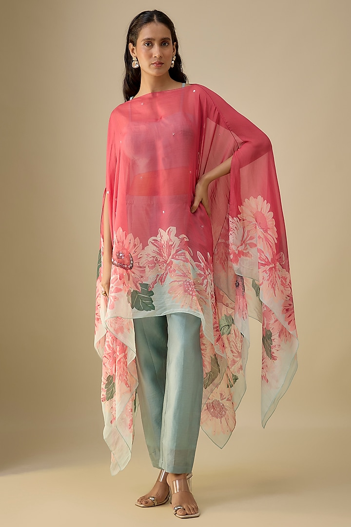 Multi-Colored Organza Floral Printed Cape Set by Soup by Sougat Paul at Pernia's Pop Up Shop