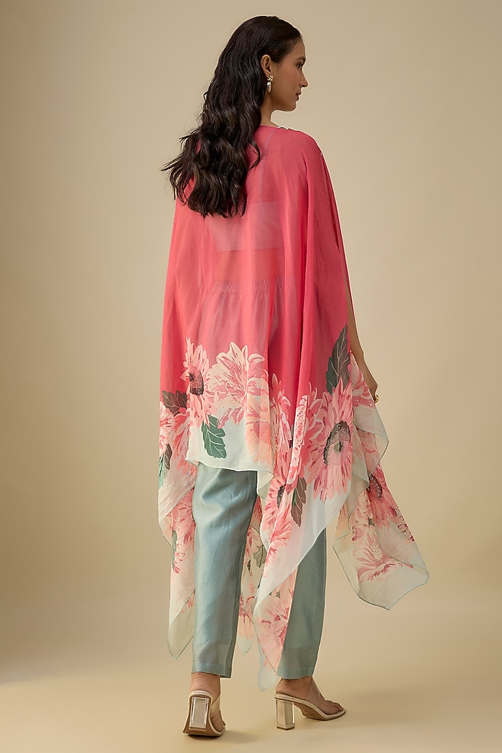 Multi-Colored Organza Floral Printed Cape Set by Soup by Sougat Paul at Pernia's Pop Up Shop