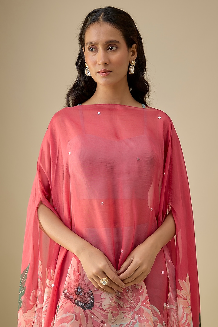 Multi-Colored Organza Floral Printed Cape Set by Soup by Sougat Paul at Pernia's Pop Up Shop