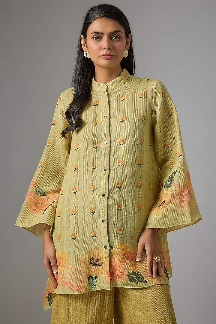 Green Cotton Embellished & Digital Printed Co-Ord Set by Soup by Sougat Paul at Pernia's Pop Up Shop