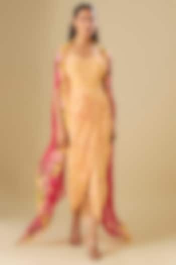 Yellow Flat Chiffon Printed Draped Vacation Dress by Soup by Sougat Paul at Pernia's Pop Up Shop