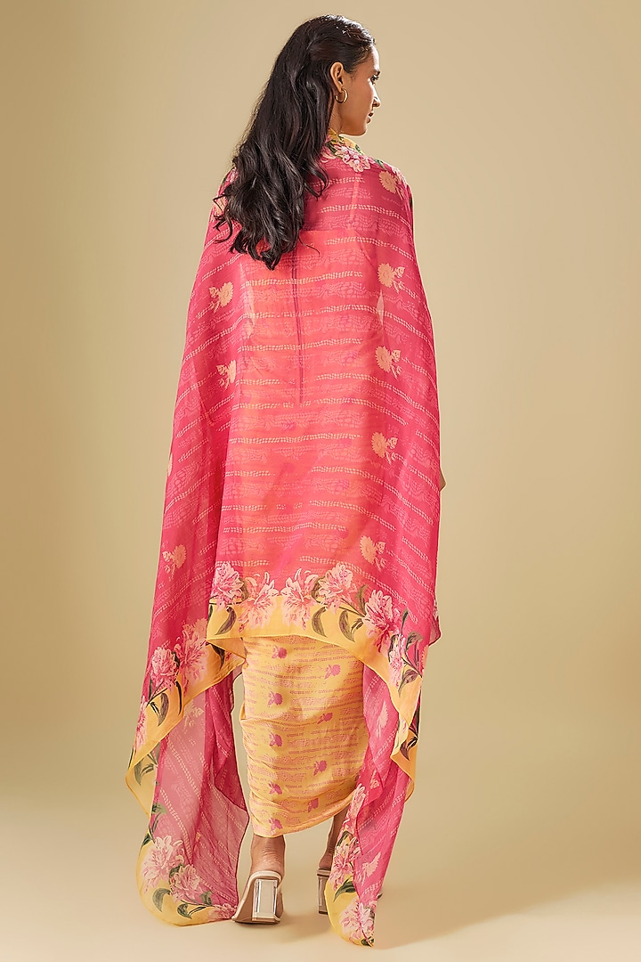 Yellow Flat Chiffon Printed Draped Vacation Dress by Soup by Sougat Paul at Pernia's Pop Up Shop