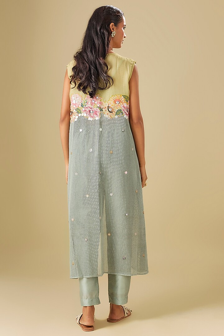 Blue Chanderi & Cotton Net Pant Set by Soup by Sougat Paul at Pernia's Pop Up Shop