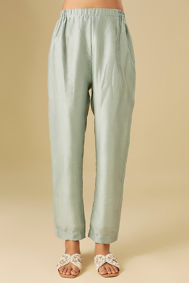 Blue Chanderi & Cotton Net Pant Set by Soup by Sougat Paul at Pernia's Pop Up Shop
