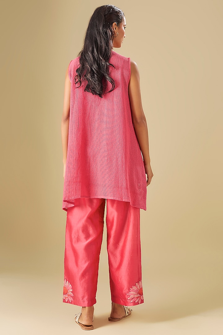 Pink Cotton Net Floral Applique Co-Ord Set by Soup by Sougat Paul at Pernia's Pop Up Shop