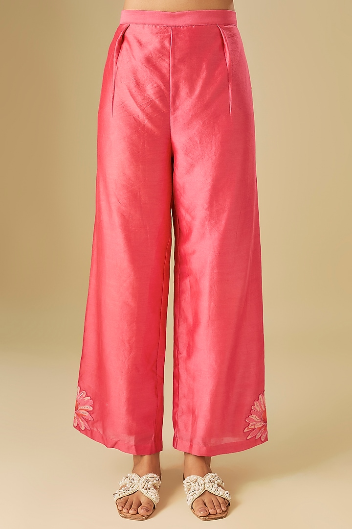 Pink Cotton Net Floral Applique Co-Ord Set by Soup by Sougat Paul at Pernia's Pop Up Shop
