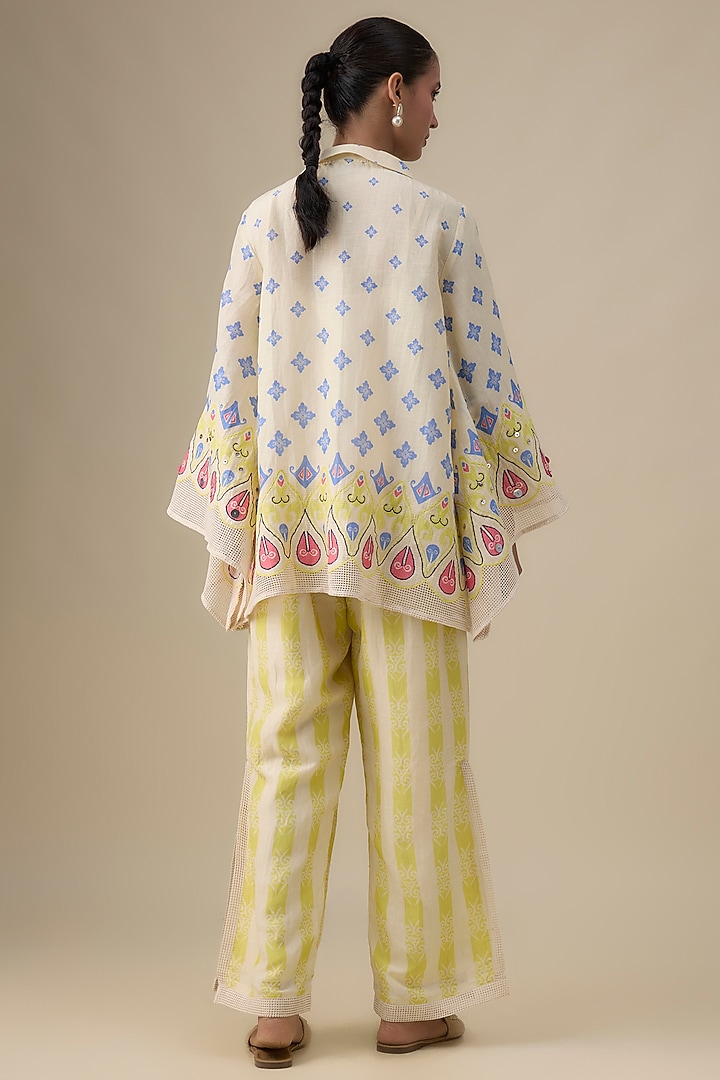 Off-White Linen Digital Printed & Applique Embellished Co-Ord Set by Soup by Sougat Paul at Pernia's Pop Up Shop