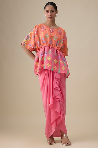 Multi-Colored Crepe Printed & Embroidered Co-Ord Set by Soup by Sougat Paul