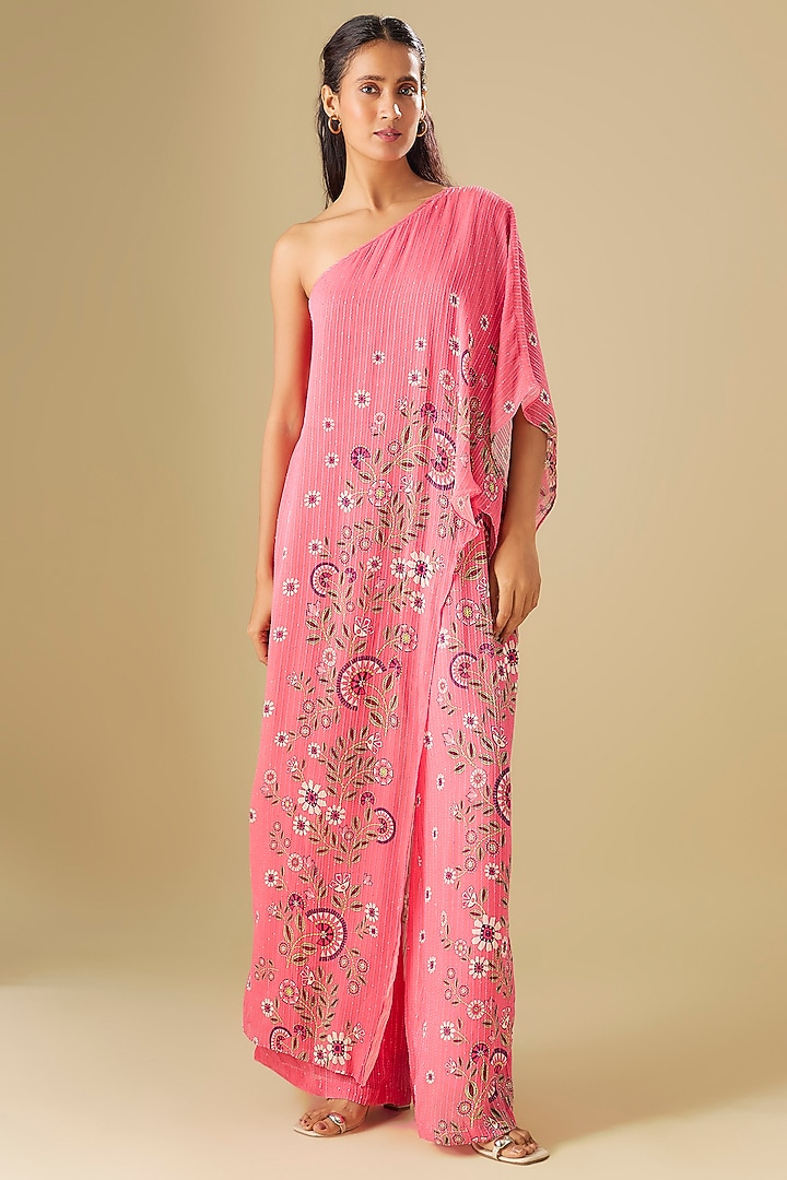 Pink Sequin Hand Embroidered One-Shoulder Jumpsuit by Soup by Sougat Paul at Pernia's Pop Up Shop