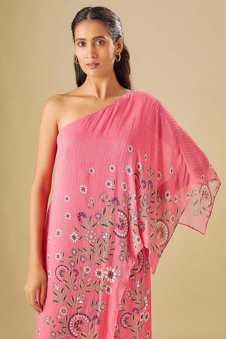 Pink Sequin Hand Embroidered One-Shoulder Jumpsuit by Soup by Sougat Paul at Pernia's Pop Up Shop