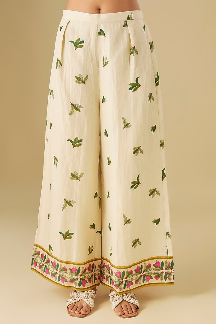 Red Linen Hand Embroidered Co-Ord Set by Soup by Sougat Paul at Pernia's Pop Up Shop