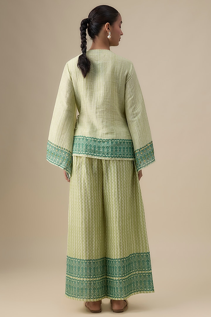 Sage Green Linen Printed & Embroidered Co-Ord Set by Soup by Sougat Paul at Pernia's Pop Up Shop