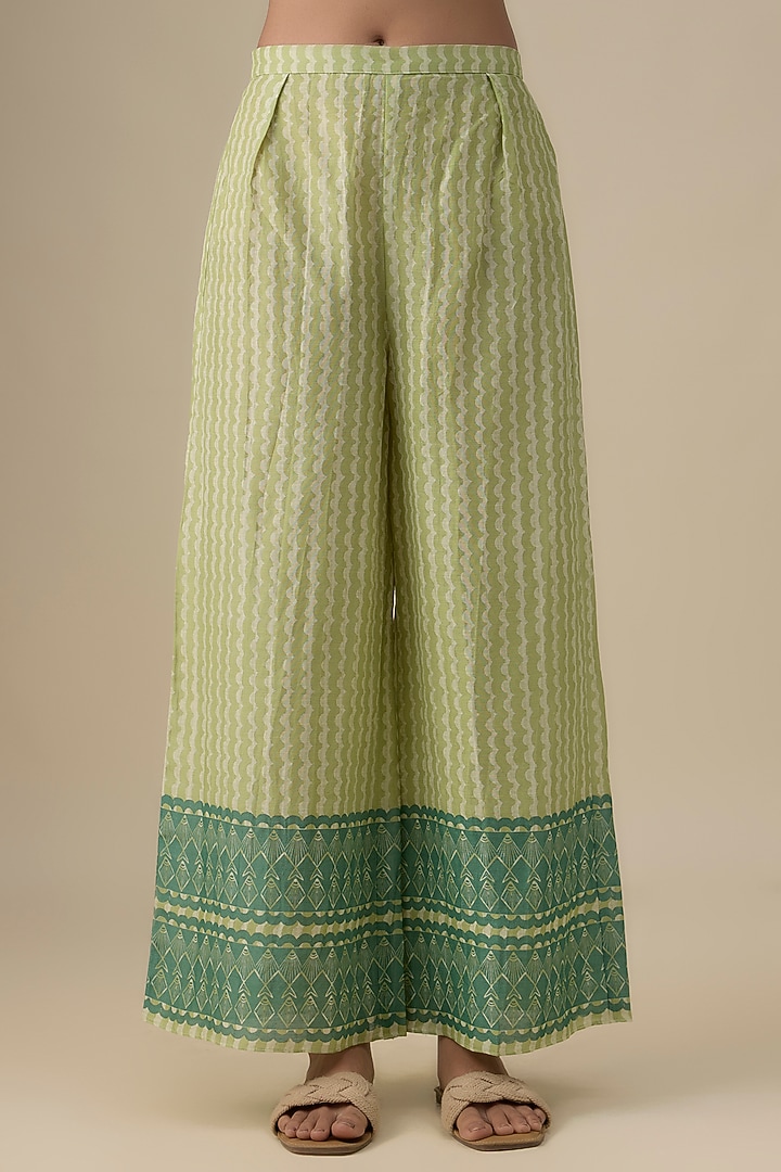 Sage Green Linen Printed & Embroidered Co-Ord Set by Soup by Sougat Paul at Pernia's Pop Up Shop