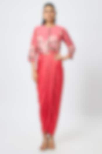 Pink Satin & Linen Embroidered Jacket Vacation Dress by Soup by Sougat Paul at Pernia's Pop Up Shop