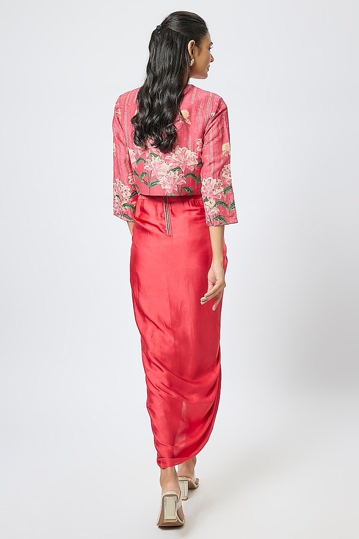 Pink Satin & Linen Embroidered Jacket Vacation Dress by Soup by Sougat Paul at Pernia's Pop Up Shop