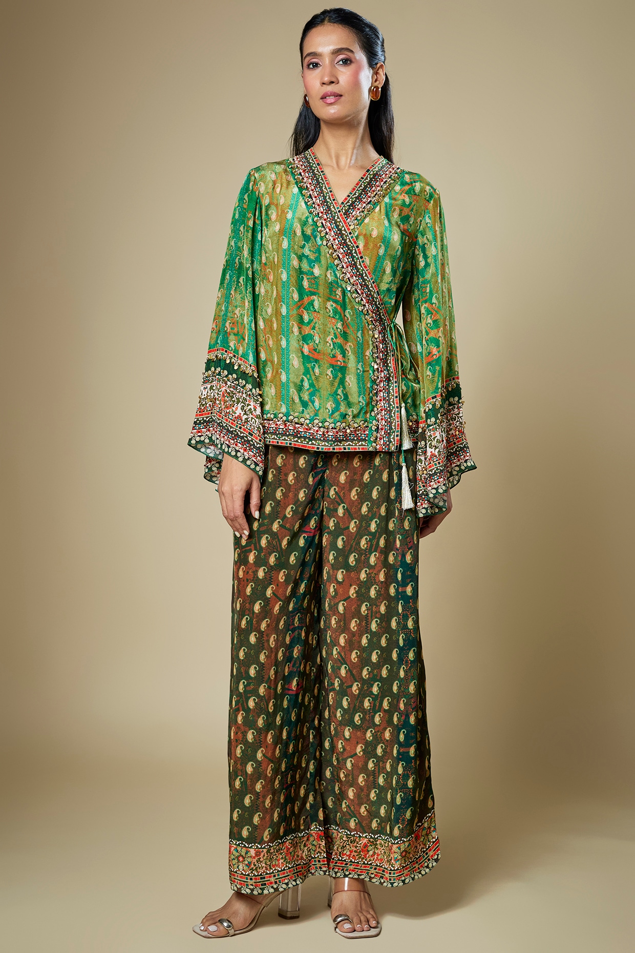 Soup by Sougat Paul Green Crepe Embroidered Co-Ord Set