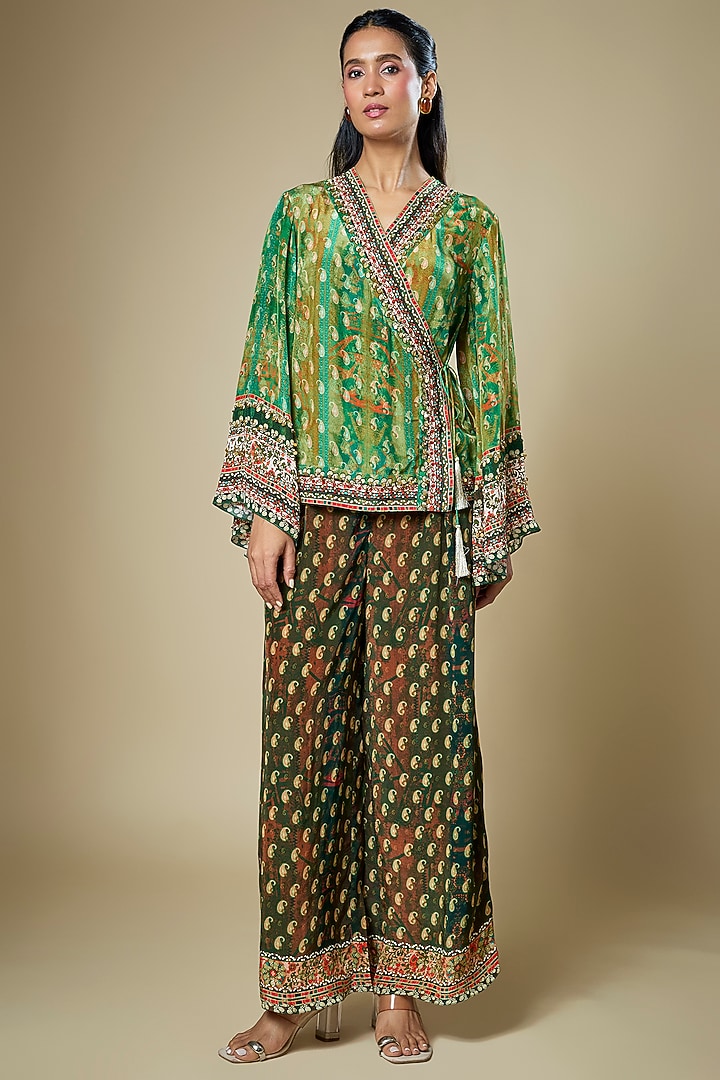 Green Crepe Embroidered Co-Ord Set by Soup by Sougat Paul at Pernia's Pop Up Shop