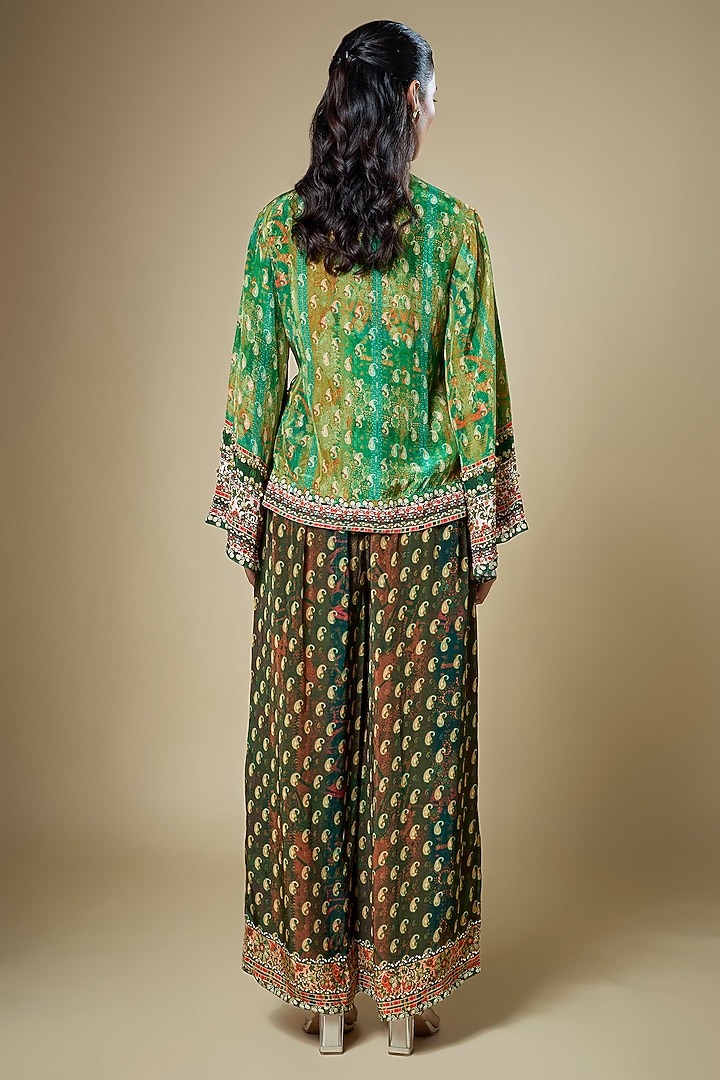 Green Crepe Embroidered Co-Ord Set by Soup by Sougat Paul at Pernia's Pop Up Shop