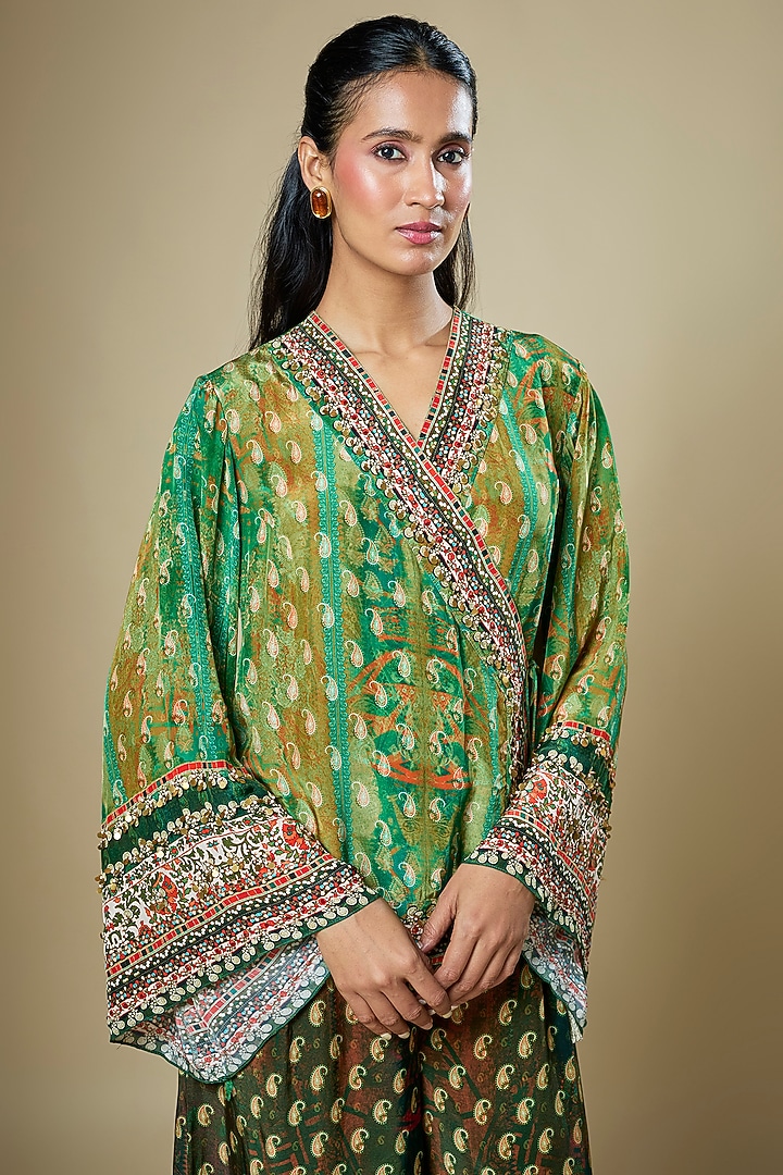 Green Crepe Embroidered Co-Ord Set by Soup by Sougat Paul at Pernia's Pop Up Shop