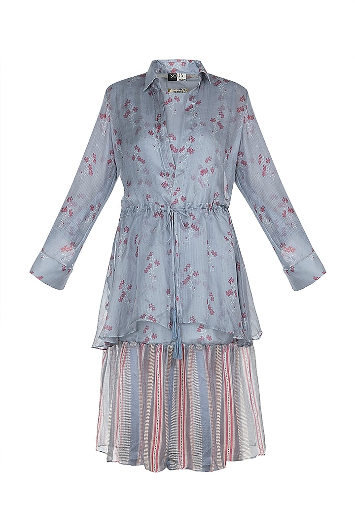 Sky Blue Printed Dress With Jacket by Label SO US