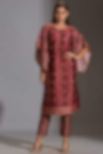 Maroon Embroidered & Printed Kurta Set by Soup by Sougat Paul at Pernia's Pop Up Shop