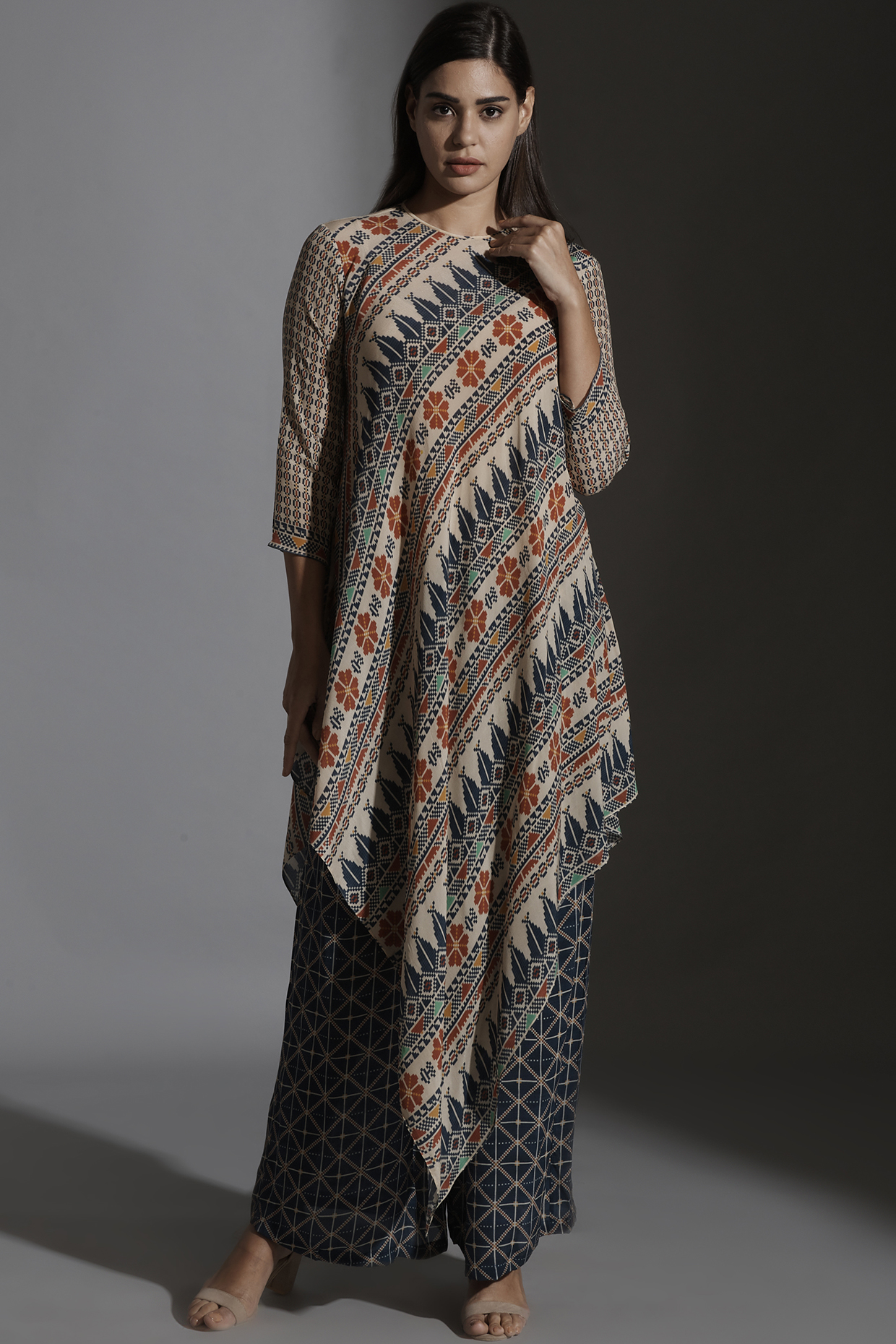 Multi Colored Printed Asymmetrical Pant Set by Soup by Sougat Paul at Pernia's Pop Up Shop