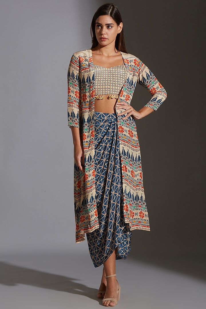 Multi Colored Printed Dhoti Skirt Set by Soup by Sougat Paul