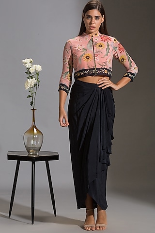 Green & Blush Pink Skirt Set by Soup by Sougat Paul