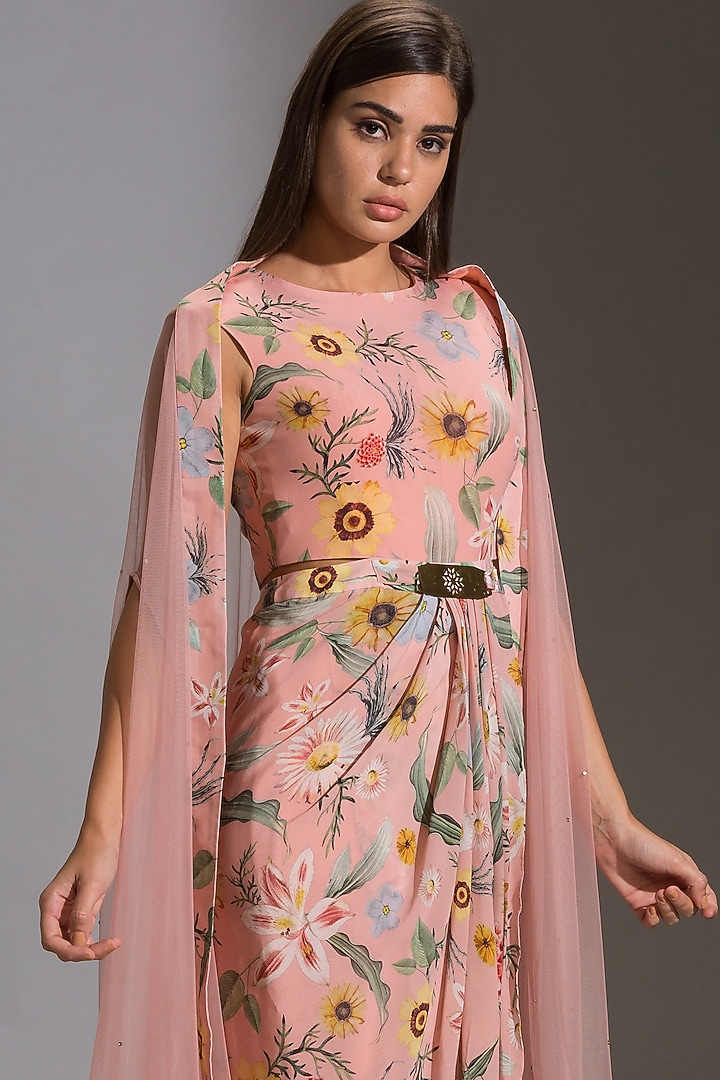 Blush Pink Vacation Dress With Cape by Soup by Sougat Paul at Pernia's Pop Up Shop