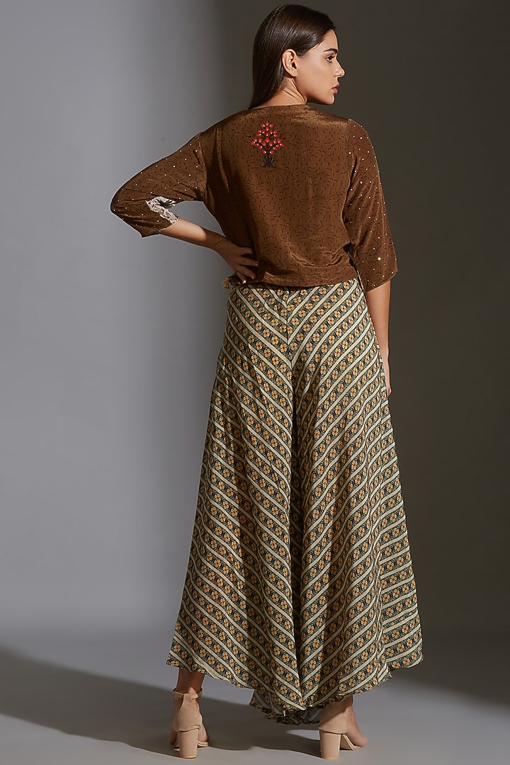 Beige Printed & Embroidered Jacket Set by Soup by Sougat Paul at Pernia's Pop Up Shop