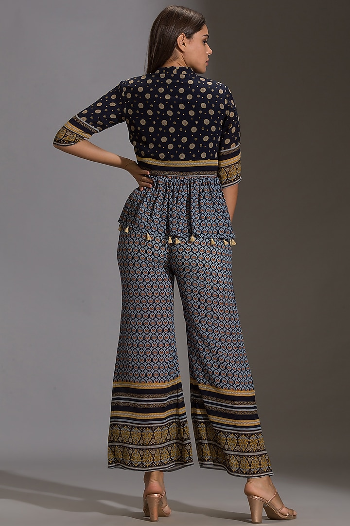 Blue Printed Pant Set With Tassels by Soup by Sougat Paul at Pernia's Pop Up Shop