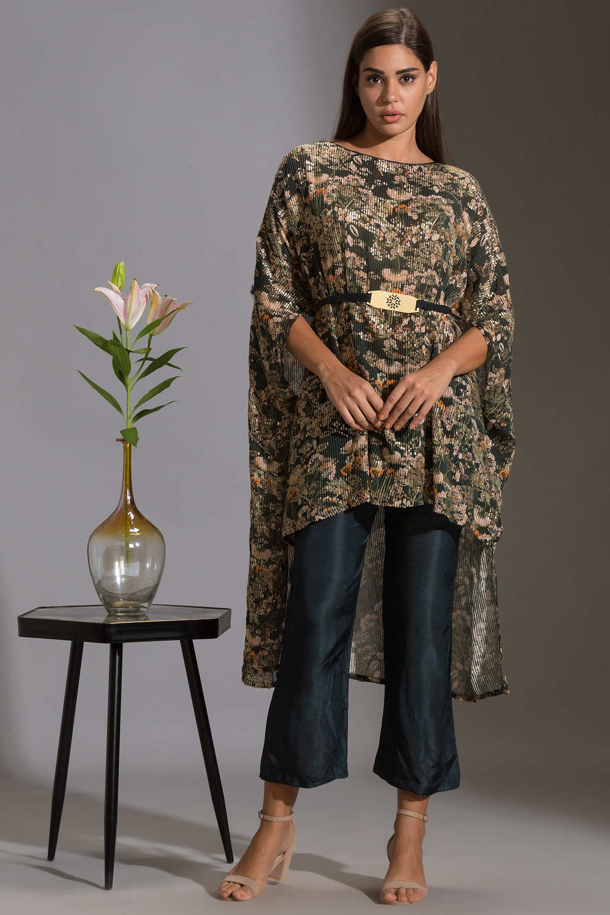 Bottle Green Printed & Embroidered Pant Set  by Soup by Sougat Paul at Pernia's Pop Up Shop