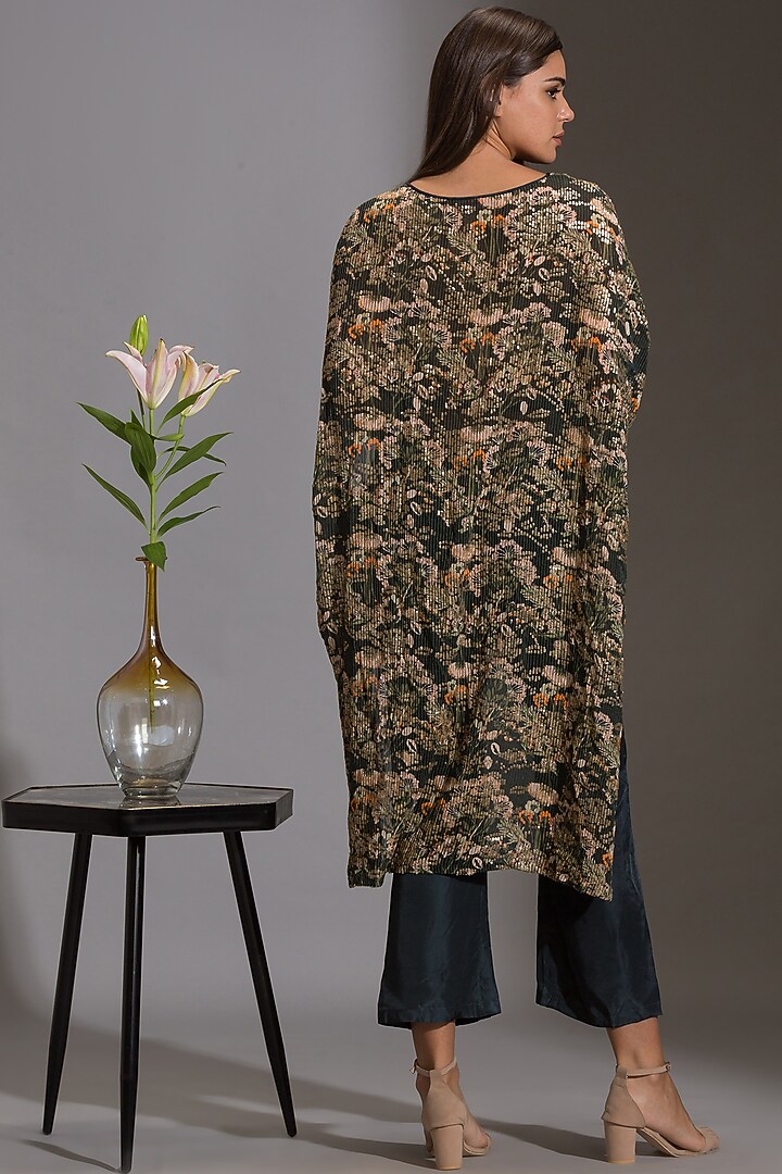 Bottle Green Printed & Embroidered Pant Set by Soup by Sougat Paul at Pernia's Pop Up Shop