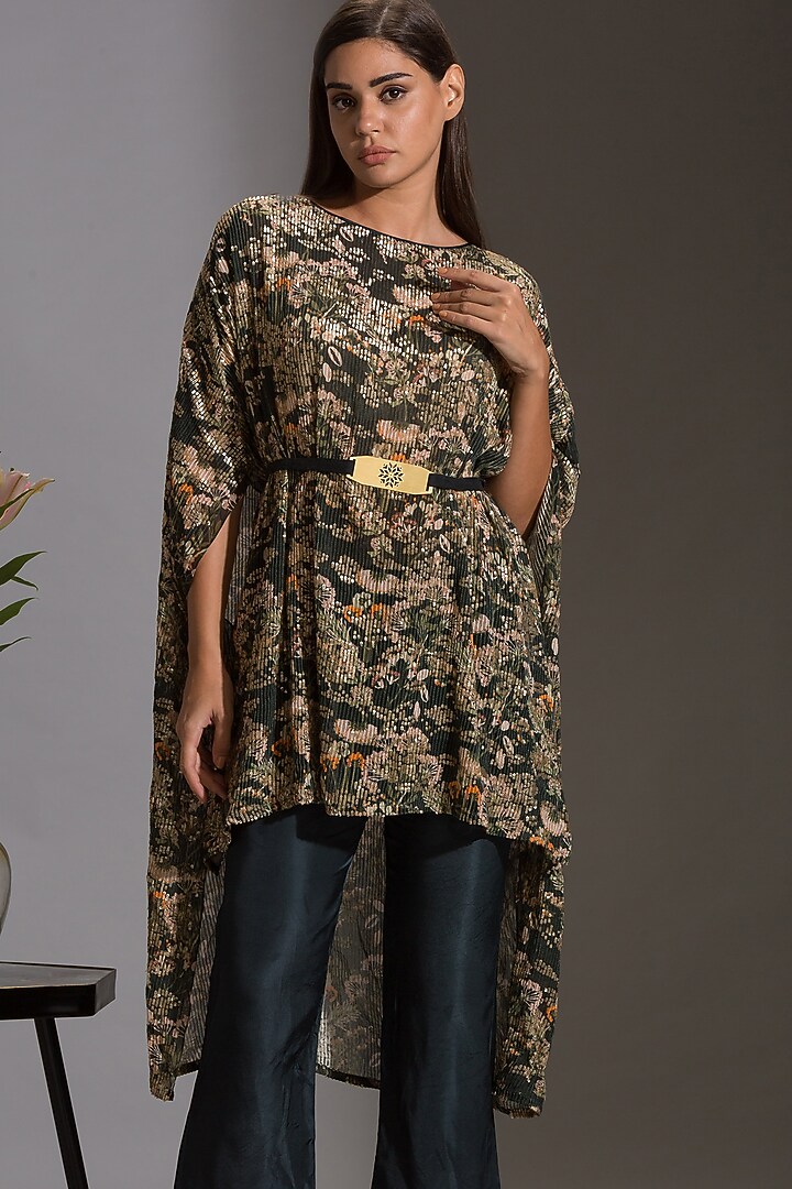 Bottle Green Printed & Embroidered Pant Set by Soup by Sougat Paul at Pernia's Pop Up Shop